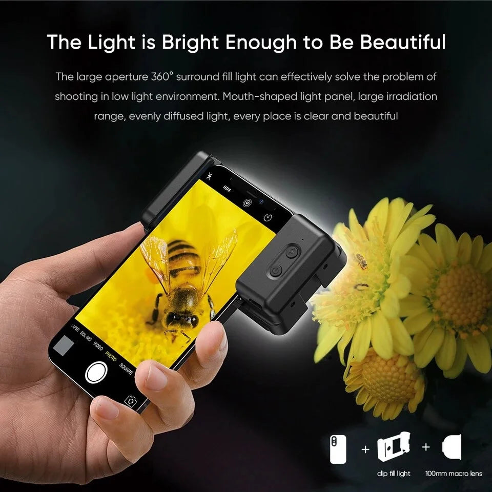 [New] Apexel 100mm Upgraded Mobile Macro Lens + LED Light + Holder