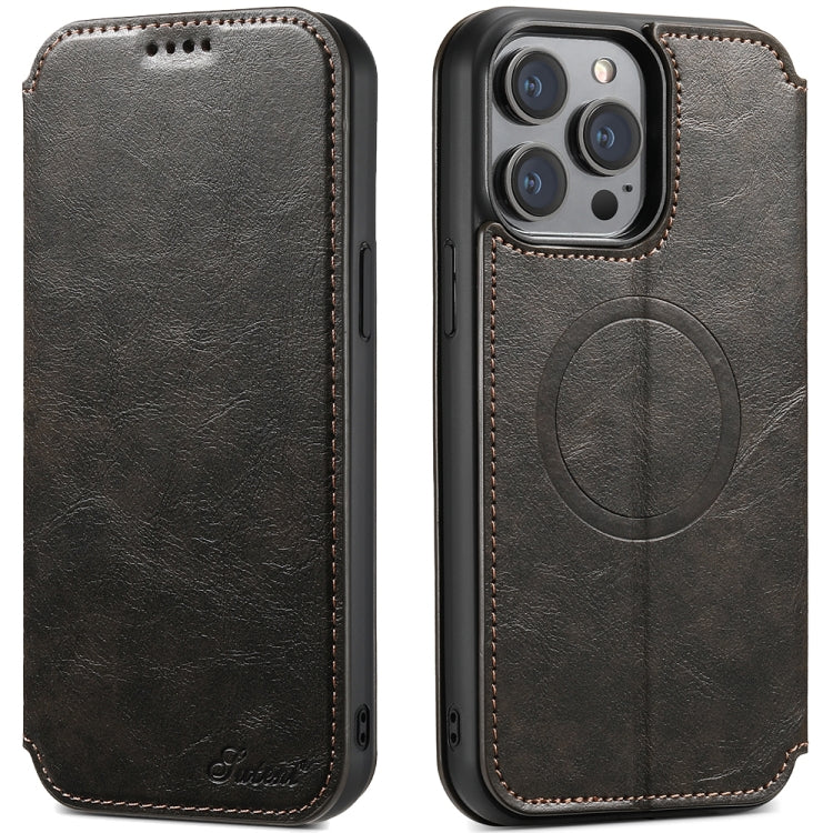 Suteni J05 Leather Magnetic MagSafe Phone Case, For iPhone 15 Pro, For iPhone 15 Plus, For iPhone 15
