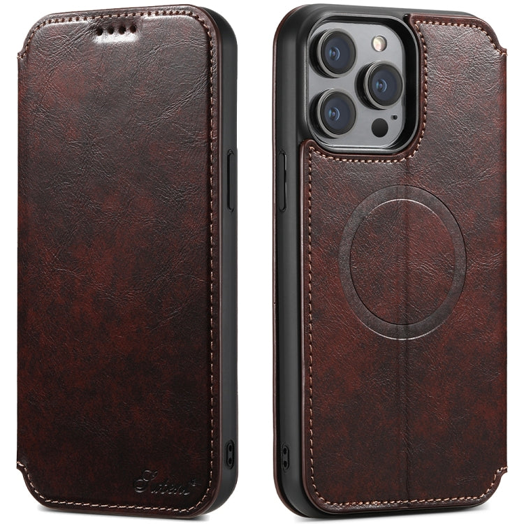 Suteni J05 Leather Magnetic MagSafe Phone Case, For iPhone 15 Pro, For iPhone 15 Plus, For iPhone 15