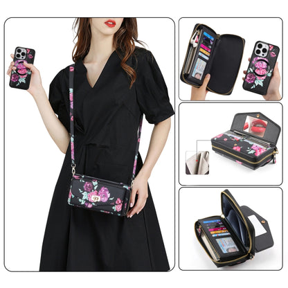 Flower Multi-functional Crossbody Zipper Wallet MagSafe Leather Phone Case, For iPhone 15 Pro Max, For iPhone 15 Pro, For iPhone 15 Plus, For iPhone 15 Apple Accessories engflo4468 iPhone 15 Pro Max - APEXEL INDIA - Mobile Lens - Mobile Camera Lens - Cellphone Accessories - Phone Lens - Smartphone Lens