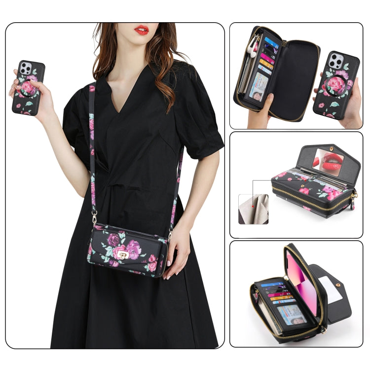 Flower Multi-functional Crossbody Zipper Wallet MagSafe Leather Phone Case, For iPhone 12 Pro Max, For iPhone 12 Pro Apple Accessories engflo4490 More iPhone Cases - APEXEL INDIA - Mobile Lens - Mobile Camera Lens - Cellphone Accessories - Phone Lens - Smartphone Lens