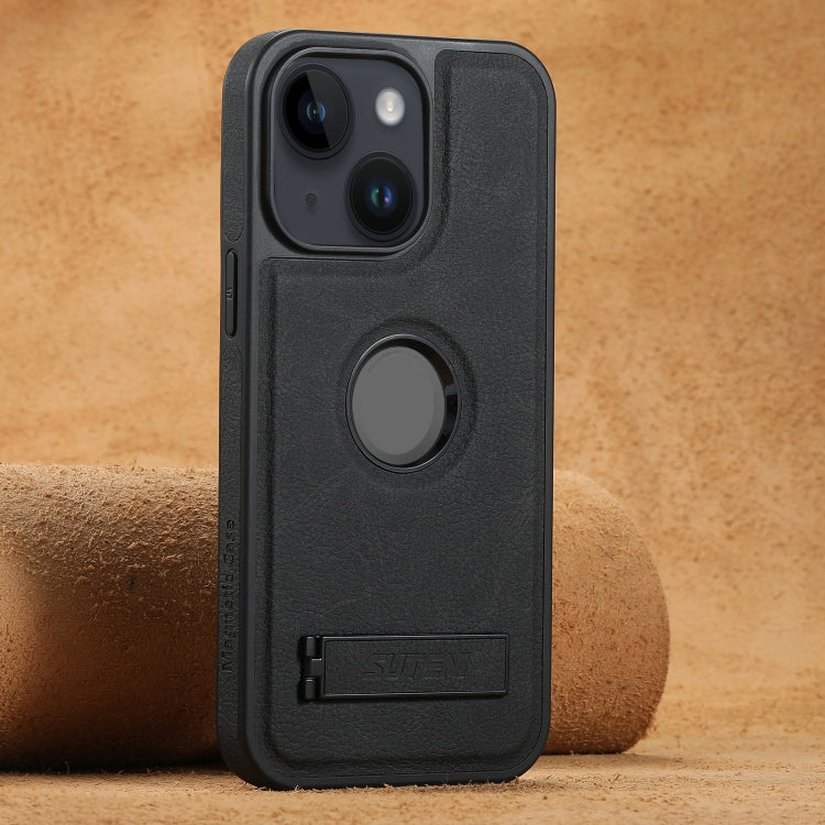 Suteni G2 Magsafe Litchi Texture Leather Back Phone Case with Holder, For iPhone 14 Plus, For iPhone 14, For iPhone 14 Pro, For iPhone 14 Pro Max, For iPhone 13 Pro Max, For iPhone 13 Pro, For iPhone 13, For iPhone 12 Apple Accessories engsut4547 iPhone 14 Plus - Suteni - Mobile Lens - Mobile Camera Lens - Cellphone Accessories - Phone Lens - Smartphone Lens