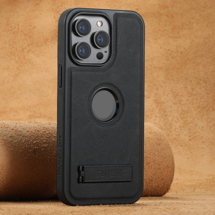 Suteni G2 Magsafe Litchi Texture Leather Back Phone Case with Holder, For iPhone 14 Plus, For iPhone 14, For iPhone 14 Pro, For iPhone 14 Pro Max, For iPhone 13 Pro Max, For iPhone 13 Pro, For iPhone 13, For iPhone 12 Apple Accessories engsut4547 iPhone 14 Plus - Suteni - Mobile Lens - Mobile Camera Lens - Cellphone Accessories - Phone Lens - Smartphone Lens