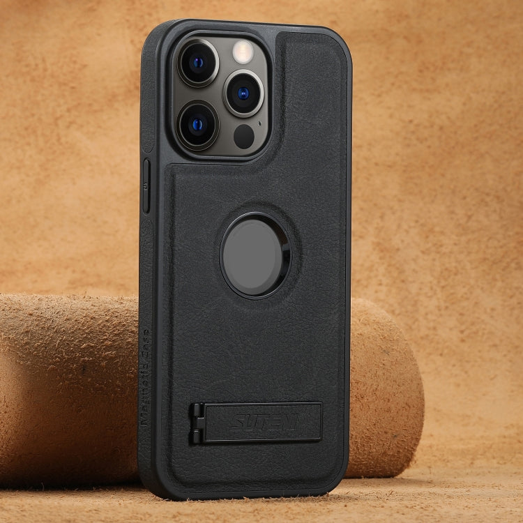 Suteni G2 Magsafe Litchi Texture Leather Back Phone Case with Holder, For iPhone 12 Pro Max, For iPhone 12 Pro Apple Accessories engsut4522 More iPhone Cases - Suteni - Mobile Lens - Mobile Camera Lens - Cellphone Accessories - Phone Lens - Smartphone Lens