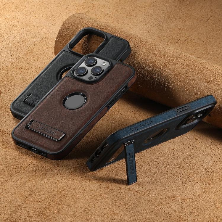 Suteni G2 Magsafe Litchi Texture Leather Back Phone Case with Holder, For iPhone 14 Plus, For iPhone 14, For iPhone 14 Pro, For iPhone 14 Pro Max, For iPhone 13 Pro Max, For iPhone 13 Pro, For iPhone 13, For iPhone 12 Apple Accessories engsut4547 iPhone 14 Plus - Suteni - Mobile Lens - Mobile Camera Lens - Cellphone Accessories - Phone Lens - Smartphone Lens