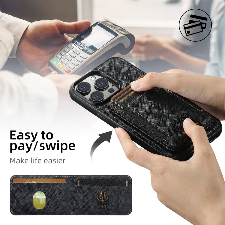 Suteni H17 Cross Grain Leather MagSafe Detachable Wallet Phone Case, For iPhone 12 Pro