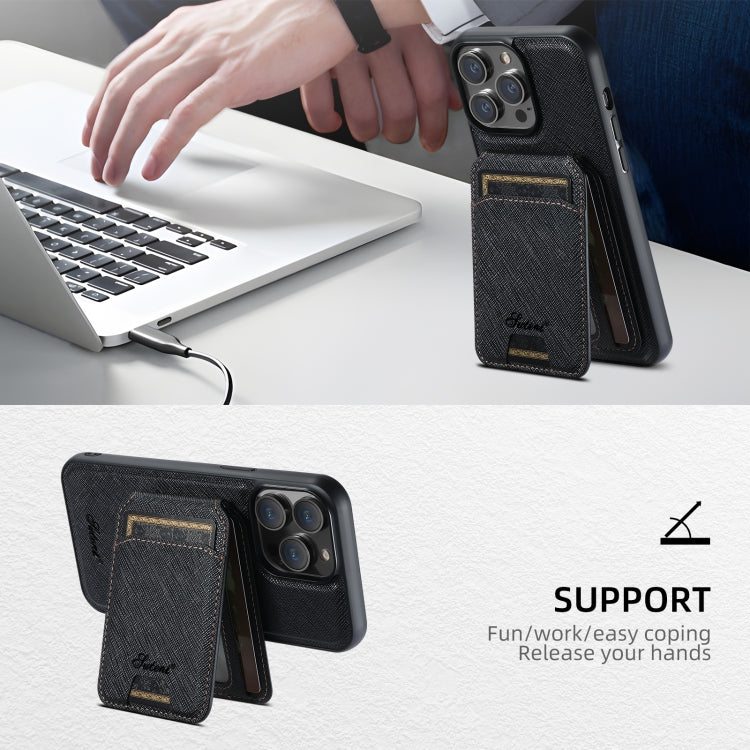 Suteni H18 Cross Grain MagSafe Wallet Leather Phone Case, For iPhone 12 Pro