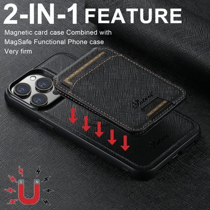 Suteni H18 Cross Grain MagSafe Wallet Leather Phone Case, For iPhone 12 Pro
