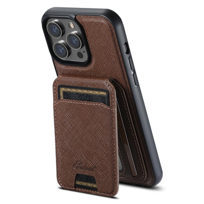 Suteni H18 Cross Grain MagSafe Wallet Leather Phone Case, For iPhone 12 Pro