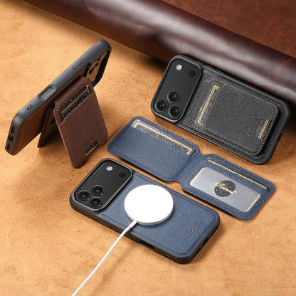 Suteni H18 Cross Grain MagSafe Wallet Leather Phone Case, For iPhone 12 Pro