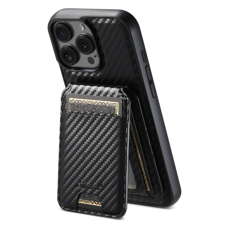Suteni TXWH18 Carbon Fiber Texture Detachable Wallet MagSafe Phone Case, For iPhone 12 Pro