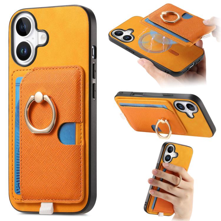 Retro Cross Leather Ring Side Insert Card Bag MagSafe Phone Case, For iPhone 16 Plus, For iPhone 16, For iPhone 15 Pro max Apple Accessories engret5066 iPhone 16 Plus - APEXEL INDIA - Mobile Lens - Mobile Camera Lens - Cellphone Accessories - Phone Lens - Smartphone Lens