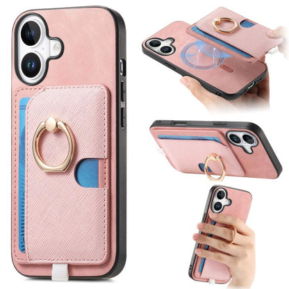 Retro Cross Leather Ring Side Insert Card Bag MagSafe Phone Case, For iPhone 16 Plus, For iPhone 16, For iPhone 15 Pro max Apple Accessories engret5066 iPhone 16 Plus - APEXEL INDIA - Mobile Lens - Mobile Camera Lens - Cellphone Accessories - Phone Lens - Smartphone Lens