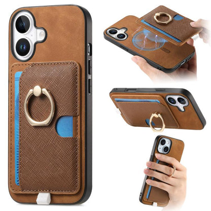 Retro Cross Leather Ring Side Insert Card Bag MagSafe Phone Case, For iPhone 16 Plus, For iPhone 16, For iPhone 15 Pro max Apple Accessories engret5066 iPhone 16 Plus - APEXEL INDIA - Mobile Lens - Mobile Camera Lens - Cellphone Accessories - Phone Lens - Smartphone Lens