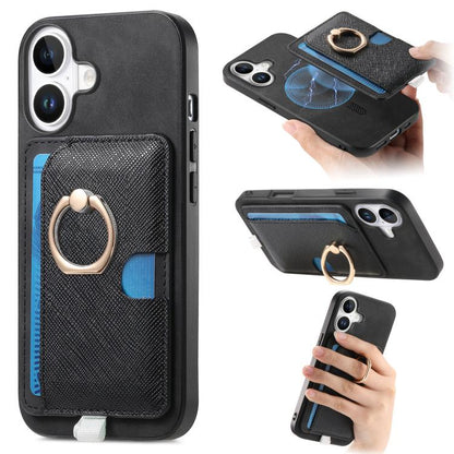 Retro Cross Leather Ring Side Insert Card Bag MagSafe Phone Case, For iPhone 16 Plus, For iPhone 16, For iPhone 15 Pro max Apple Accessories engret5066 iPhone 16 Plus - APEXEL INDIA - Mobile Lens - Mobile Camera Lens - Cellphone Accessories - Phone Lens - Smartphone Lens
