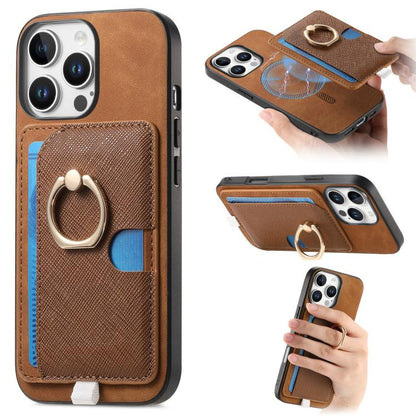 Retro Cross Leather Ring Side Insert Card Bag MagSafe Phone Case, For iPhone 15 Pro, For iPhone 15 Plus, For iPhone 15 Apple Accessories engret5082 iPhone 15 Pro - APEXEL INDIA - Mobile Lens - Mobile Camera Lens - Cellphone Accessories - Phone Lens - Smartphone Lens