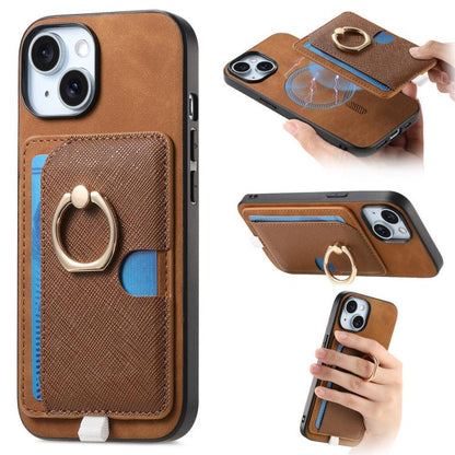 Retro Cross Leather Ring Side Insert Card Bag MagSafe Phone Case, For iPhone 15 Pro, For iPhone 15 Plus, For iPhone 15 Apple Accessories engret5082 iPhone 15 Pro - APEXEL INDIA - Mobile Lens - Mobile Camera Lens - Cellphone Accessories - Phone Lens - Smartphone Lens