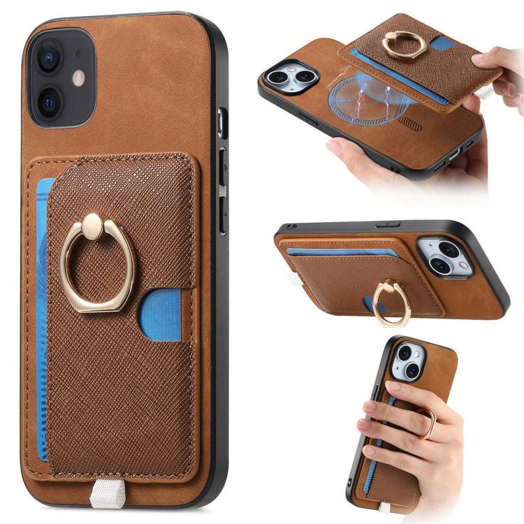 Retro Cross Leather Ring Side Insert Card Bag MagSafe Phone Case, For iPhone 11, For iPhone 11 Pro, For iPhone XR Apple Accessories engret5072 More iPhone Cases - APEXEL INDIA - Mobile Lens - Mobile Camera Lens - Cellphone Accessories - Phone Lens - Smartphone Lens