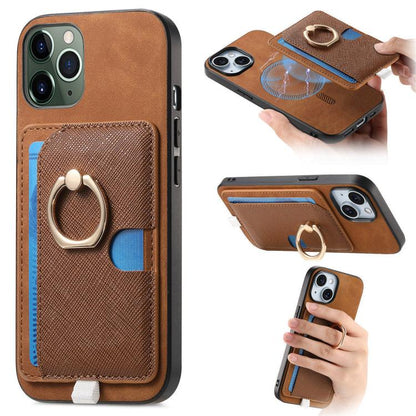 Retro Cross Leather Ring Side Insert Card Bag MagSafe Phone Case, For iPhone 11, For iPhone 11 Pro, For iPhone XR Apple Accessories engret5072 More iPhone Cases - APEXEL INDIA - Mobile Lens - Mobile Camera Lens - Cellphone Accessories - Phone Lens - Smartphone Lens