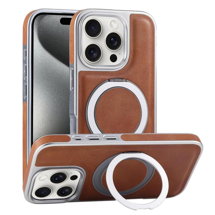 Plated Leather Grain Rotation MagSafe Holder Phone Case, For iPhone 15 Pro Max, For iPhone 15 Pro, For iPhone 15 Plus, For iPhone 15 Apple Accessories engpla5093 iPhone 15 Pro Max - APEXEL INDIA - Mobile Lens - Mobile Camera Lens - Cellphone Accessories - Phone Lens - Smartphone Lens