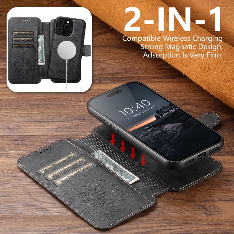 Suteni Q05 2-in-1 Multi-function Detachable Wallet MagSafe Phone Case, For iPhone 16 Pro Max, For iPhone 16 Pro, For iPhone 16 Plus, For iPhone 16, For iPhone 15 Pro Max, For iPhone 15 Pro, For iPhone 15 Plus, For iPhone 15 Apple Accessories engsut5154 iPhone 16 Pro Max - Suteni - Mobile Lens - Mobile Camera Lens - Cellphone Accessories - Phone Lens - Smartphone Lens
