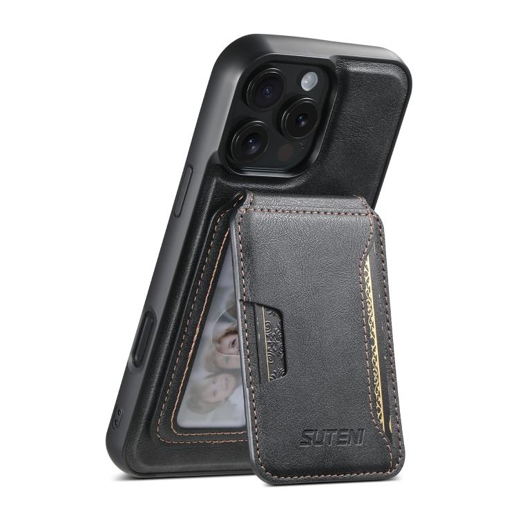 Suteni M3 Card Bag MagSafe Cowhide Texture Leather Phone Case, For iPhone 12 Pro
