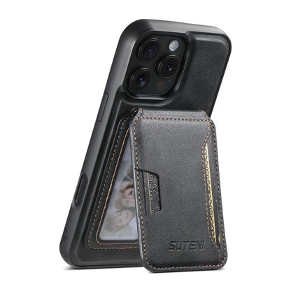 Suteni M3 Card Bag MagSafe Cowhide Texture Leather Phone Case, For iPhone 12 Pro