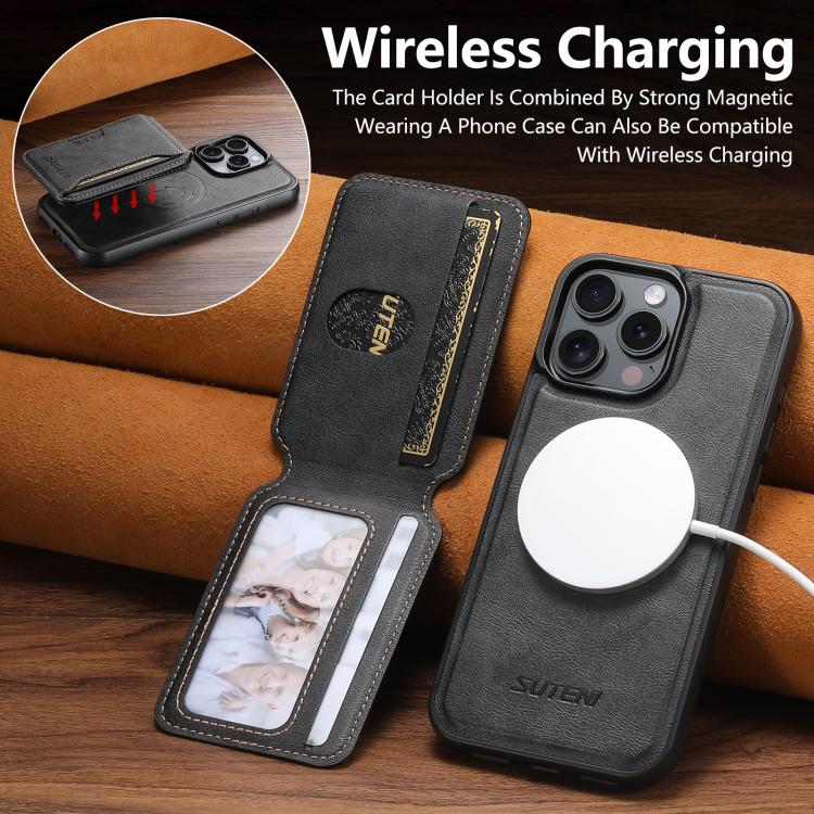 Suteni M3 Card Bag MagSafe Cowhide Texture Leather Phone Case, For iPhone 12 Pro