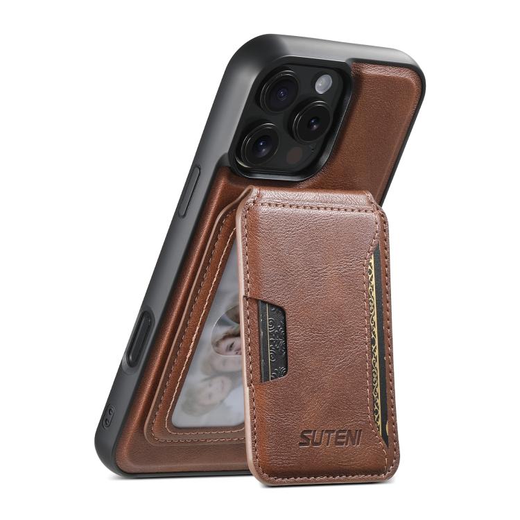 Suteni M3 Card Bag MagSafe Cowhide Texture Leather Phone Case, For iPhone 12 Pro