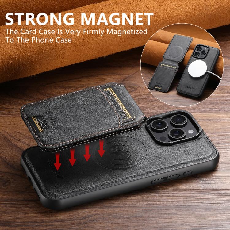 Suteni M5 Magnetic Card Bag MagSafe Cowhide Texture Leather Phone Case, For iPhone 12 Pro