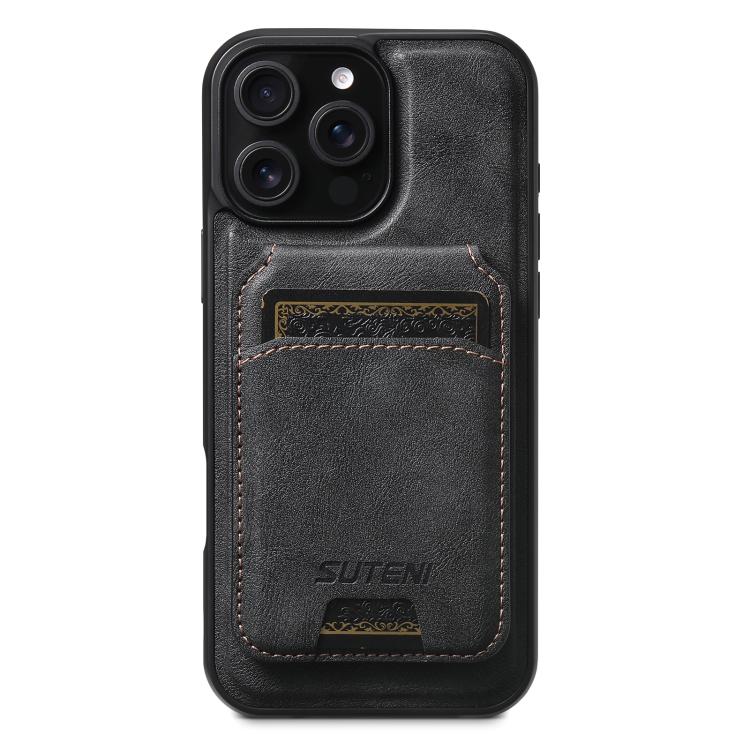Suteni M5 Magnetic Card Bag MagSafe Cowhide Texture Leather Phone Case, For iPhone 12 Pro
