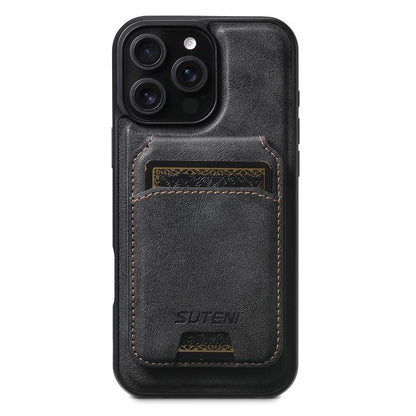 Suteni M5 Magnetic Card Bag MagSafe Cowhide Texture Leather Phone Case, For iPhone 12 Pro