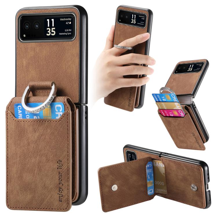 Retro Leather Ring Vertical Flip Wallet Phone Case, For Motorola Moto Razr 40, For Motorola Moto Razr 40 Ultra engret6097 Mobile Accessories Motorola Motorola Cases - APEXEL INDIA - Mobile Lens - Mobile Camera Lens - Cellphone Accessories - Phone Lens - Smartphone Lens