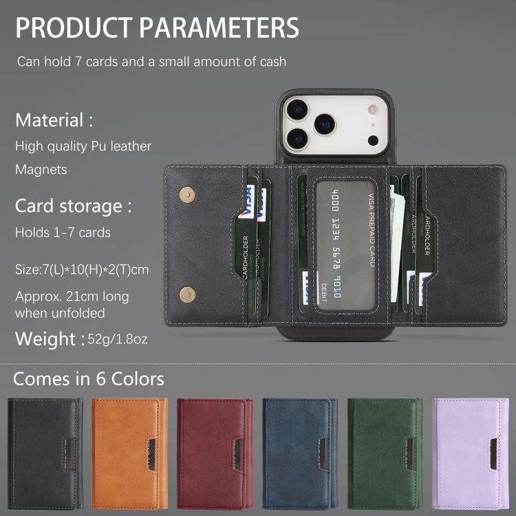 Kalebol Strong Magnetic MagSafe Tri-Fold Wallet Leather Phone Case