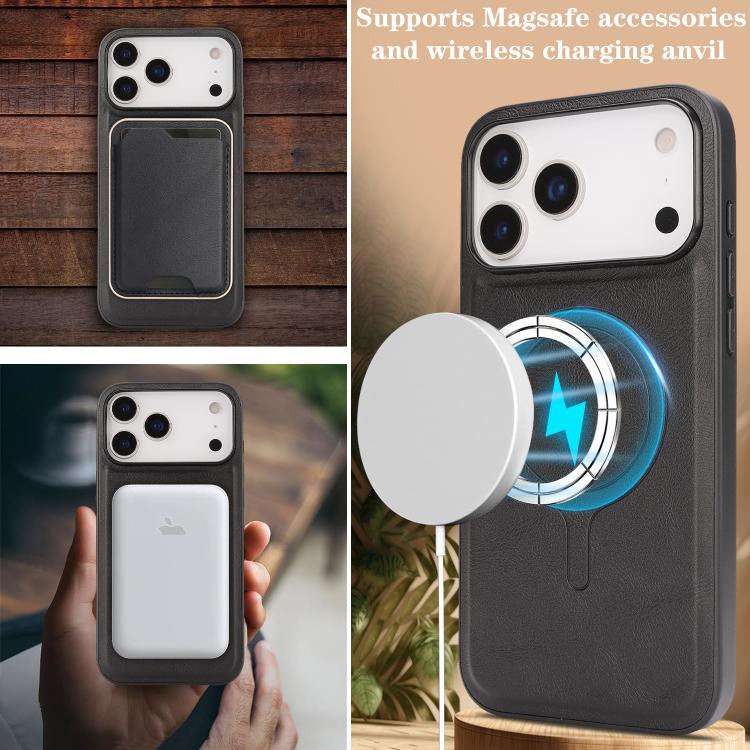 Kalebol Slim MagSafe Ring Magnetic Card Bag Leather Phone Case, For iPhone 17 Pro, For iPhone 17, For iPhone Air