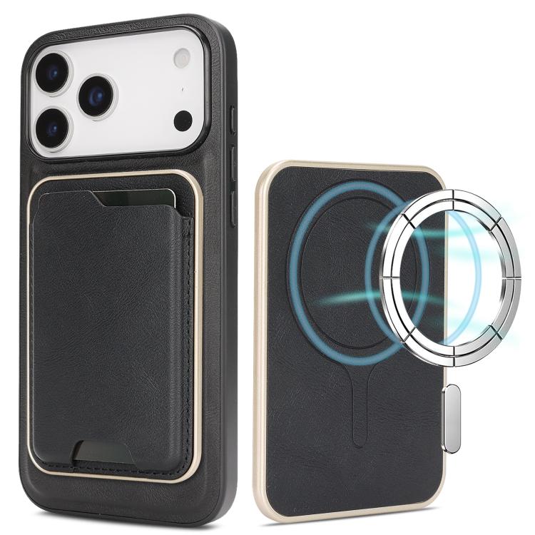 Kalebol Slim MagSafe Ring Magnetic Card Bag Leather Phone Case, For iPhone 17 Pro, For iPhone 17, For iPhone Air