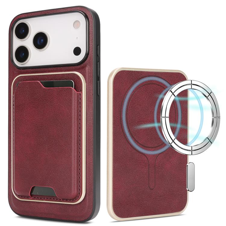 Kalebol Slim MagSafe Ring Magnetic Card Bag Leather Phone Case, For iPhone 17 Pro, For iPhone 17, For iPhone Air