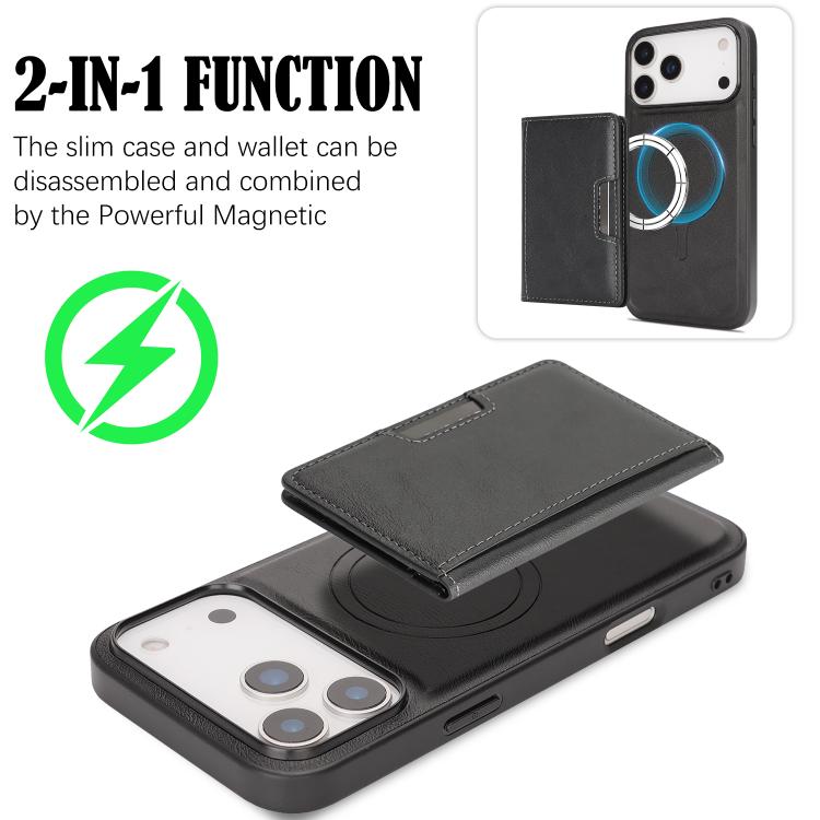 Kalebol Strong MagSafe Magnetic Two-Fold Card Bag Leather Phone Case, For iPhone 17 Pro, For iPhone 17, For iPhone Air, For iPhone 17e / 16e