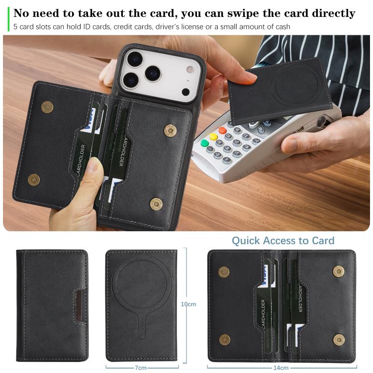Kalebol Strong MagSafe Magnetic Two-Fold Card Bag Leather Phone Case, For iPhone 17 Pro, For iPhone 17, For iPhone Air, For iPhone 17e / 16e