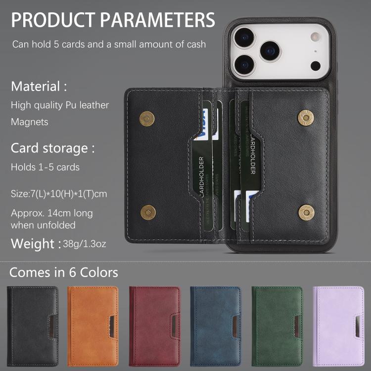Kalebol Strong MagSafe Magnetic Two-Fold Card Bag Leather Phone Case, For iPhone 17 Pro, For iPhone 17, For iPhone Air, For iPhone 17e / 16e