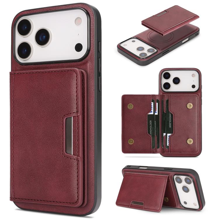 Kalebol Strong MagSafe Magnetic Two-Fold Card Bag Leather Phone Case, For iPhone 17 Pro, For iPhone 17, For iPhone Air, For iPhone 17e / 16e