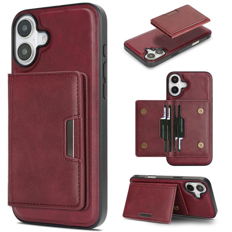 Kalebol Strong MagSafe Magnetic Two-Fold Card Bag Leather Phone Case, For iPhone 17 Pro, For iPhone 17, For iPhone Air, For iPhone 17e / 16e