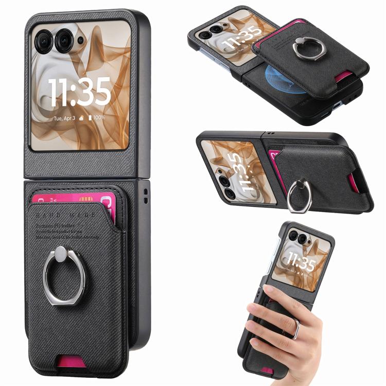 Twill Fabric Card Bag Ring Magnetic Back Phone Case, For Motorola Moto Razr 40 Ultra, For Motorola Moto Razr 50 / 60 engtwi6101 Mobile Accessories Motorola Motorola Cases - APEXEL INDIA - Mobile Lens - Mobile Camera Lens - Cellphone Accessories - Phone Lens - Smartphone Lens