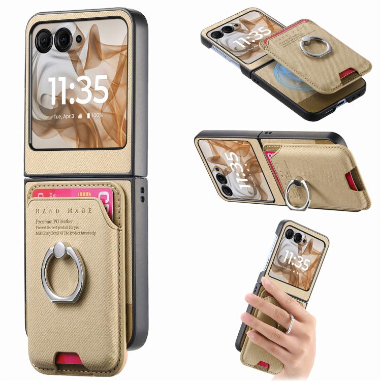 Twill Fabric Card Bag Ring Magnetic Back Phone Case, For Motorola Moto Razr 40 Ultra, For Motorola Moto Razr 50 / 60 engtwi6101 Mobile Accessories Motorola Motorola Cases - APEXEL INDIA - Mobile Lens - Mobile Camera Lens - Cellphone Accessories - Phone Lens - Smartphone Lens