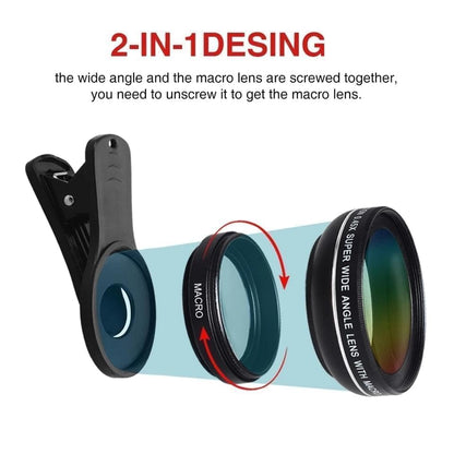 Apexel 2in1 0.45x Wide Angle + 12.5x Macro Smartphone Lens