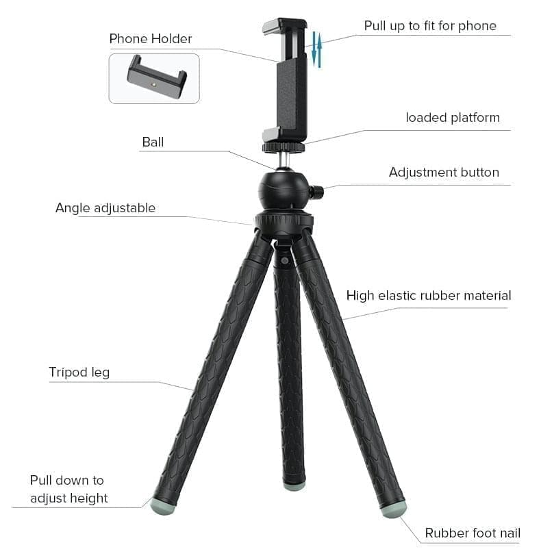 APEXEL Professional Extendable Long Tripod with 360 Rotation For Phone
