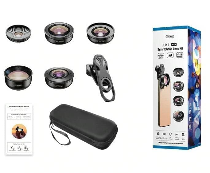 Apexel 5 in 1 Professional HD Phone Camera Lens Combo Lens Best Lenses Combo Fisheye Macro Wide Angle Zoom - APEXEL INDIA - Mobile Lens - Mobile Camera Lens - Cellphone Accessories - Phone Lens - Smartphone Lens