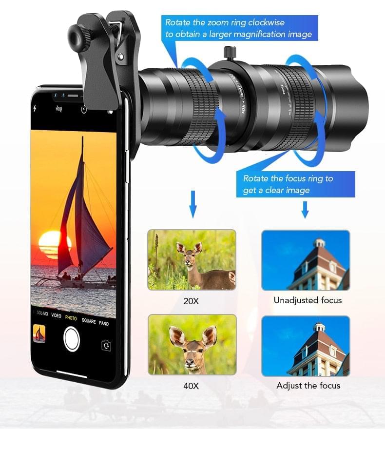 Apexel 20x-40x Zoom-in Zoom-out Telescopic Zoom Lens for Mobile